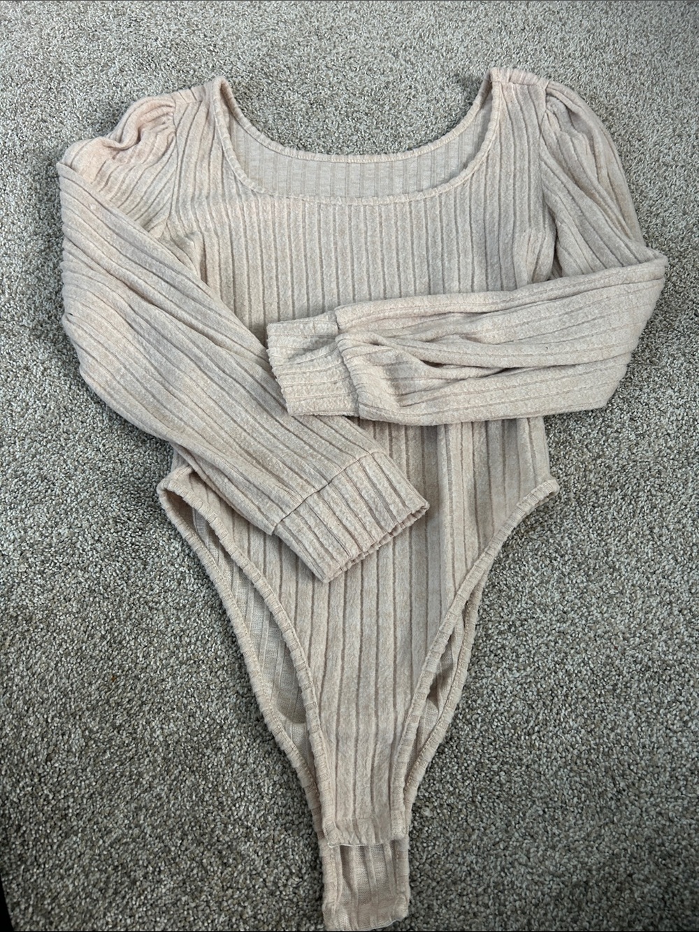 Ribbed Scoop-Neck Bodysuit Sweater in Cream